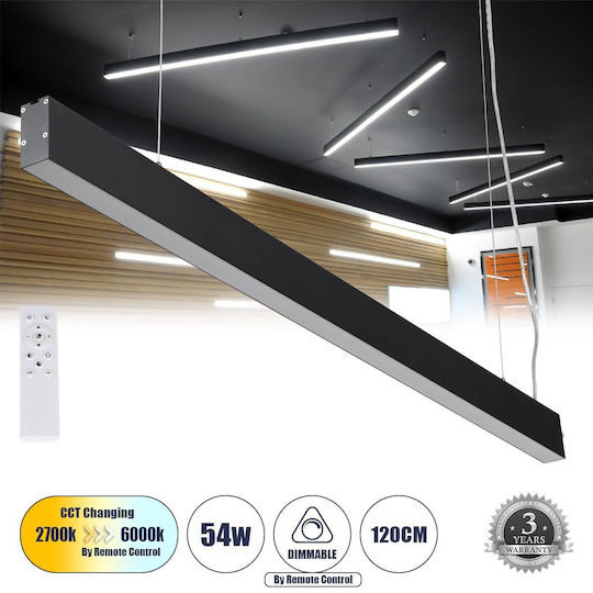 GloboStar LED Линейно Таванно Осветително Тяло 54W Топло Бяло IP20 с Регулируема Интензивност Д120xВ7см.