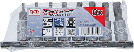 BGS Technic Bit-Stecknüsse mit Bits Allen und Antriebsvierkant 1/4'' Set 8Stück
