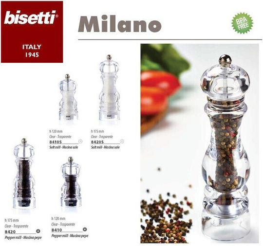 Bisetti Milano Χειροκίνητος Μύλος Αλατιού Πλαστικός 12cm