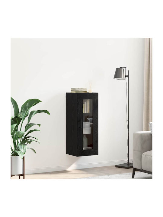 Wall Mounted Living Room Cabinet Made of Wood and Metal Black Oak 34.5x34x90cm