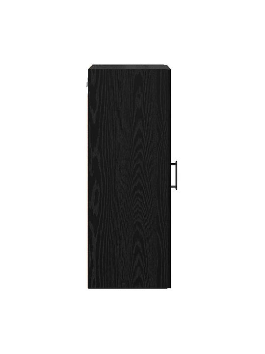 Wall Mounted Living Room Cabinet Made of Wood and Metal Black Oak 34.5x34x90cm
