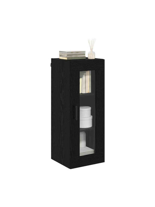Wall Mounted Living Room Cabinet Made of Wood and Metal Black Oak 34.5x34x90cm
