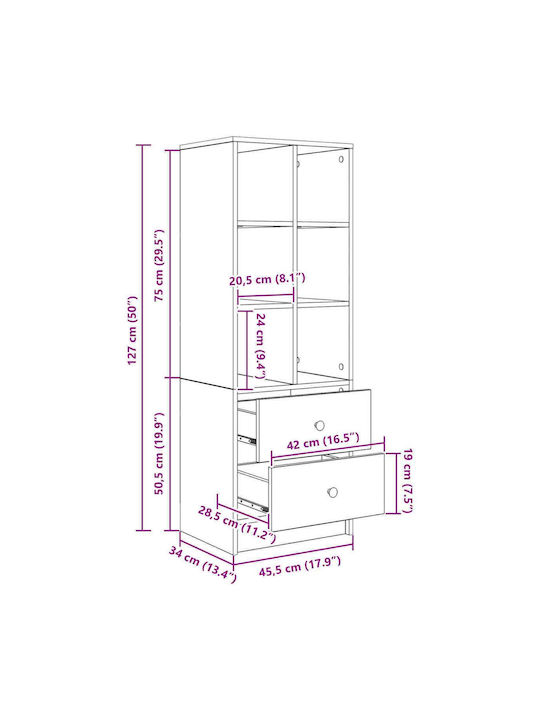 vidaXL Wohnzimmer Vitrine aus Spanplatte Eiche 45.5x34x127cm