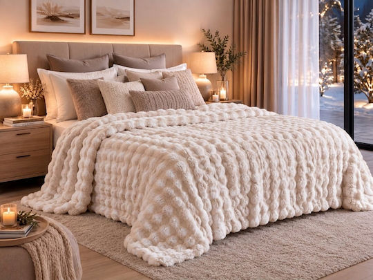 Kraft World Κουβέρτα Sherpa Υπέρδιπλη 220x240εκ. Μπέζ