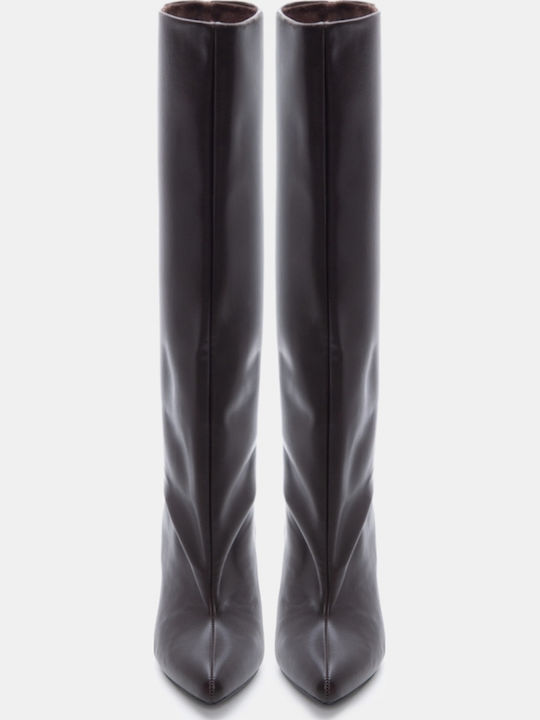 Wildleder Damenstiefel mit hohem Absatz Braune