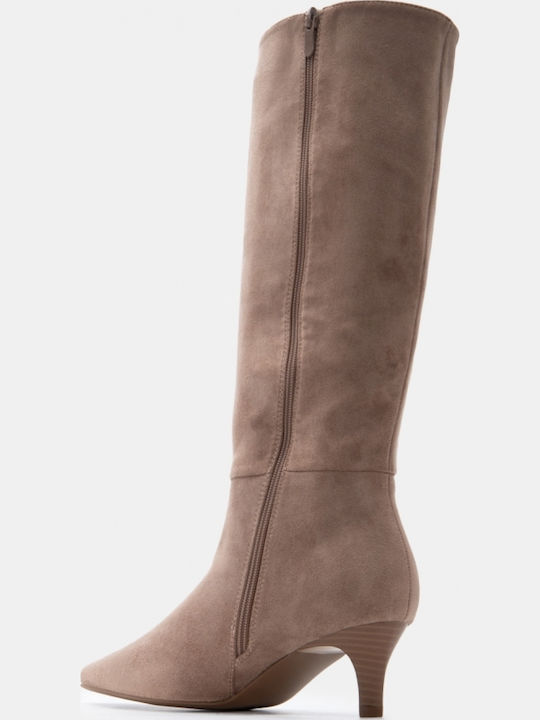 Suede Damenstiefel mit Mittelhohem Absatz Beige