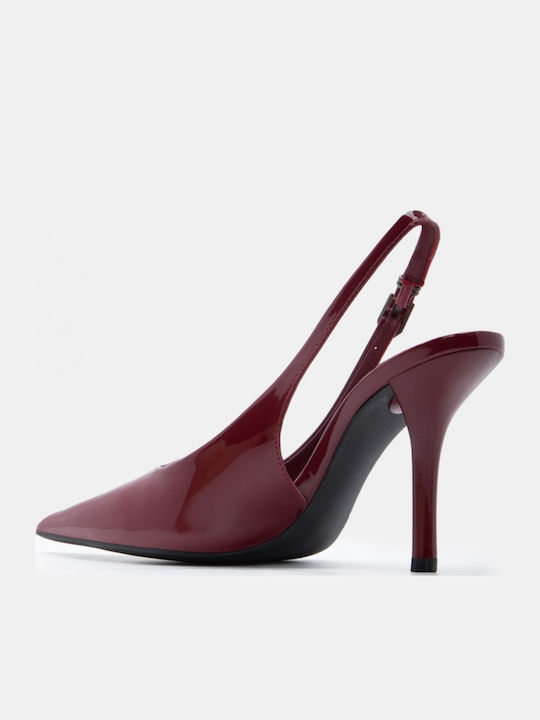 Spitze Zehen Pumps mit Hochem Absatz Burgundisch