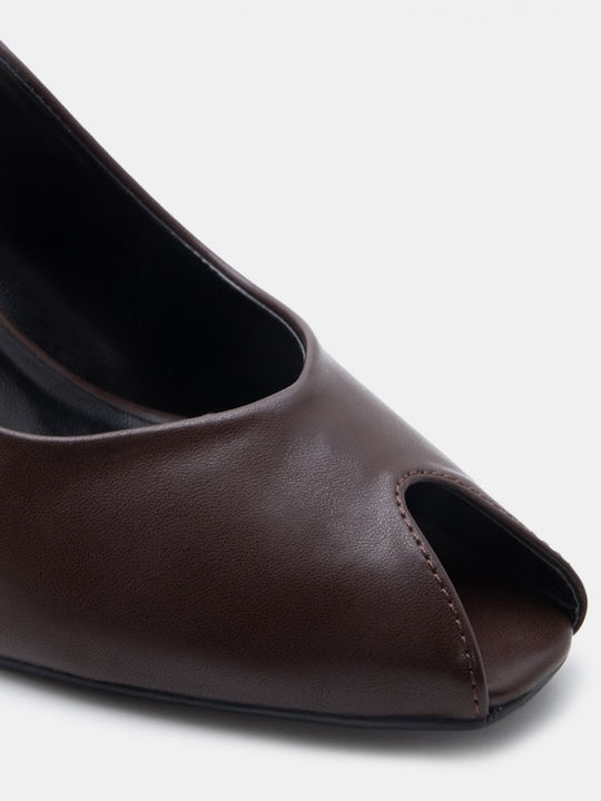 Peep Toe Heels with High Brown Heel