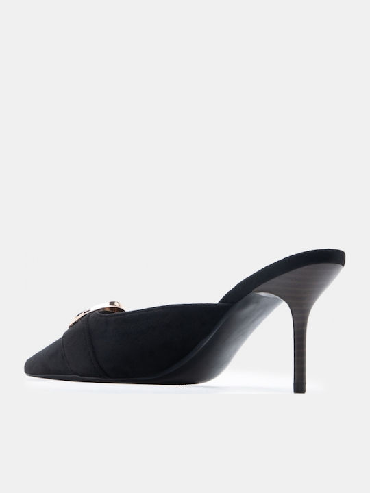 Suede Damen Pantoletten mit Hoch Absatz in Schwarz