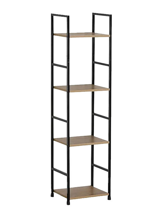 Bookcase Artemis-30112 Oak 4 Shelves 29.1x23.5x112cm Black Metal Frame