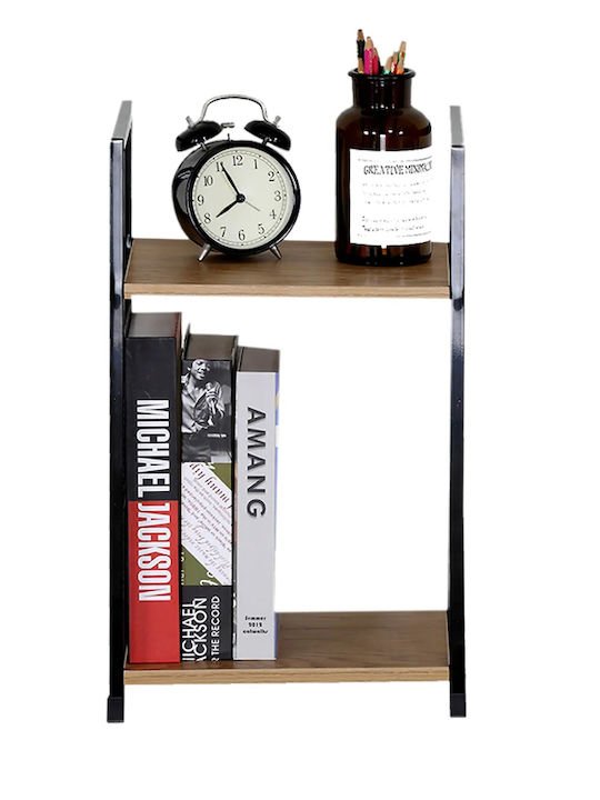 Bookcase Artemis-3048 Oak 2 Shelves 29.1x23.5x48cm Black Metal Frame