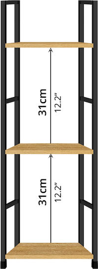 Етажерка Artemis-3080 Дъб 3 Рафтове 29,1x23,5x80см Черен Метален Скеле