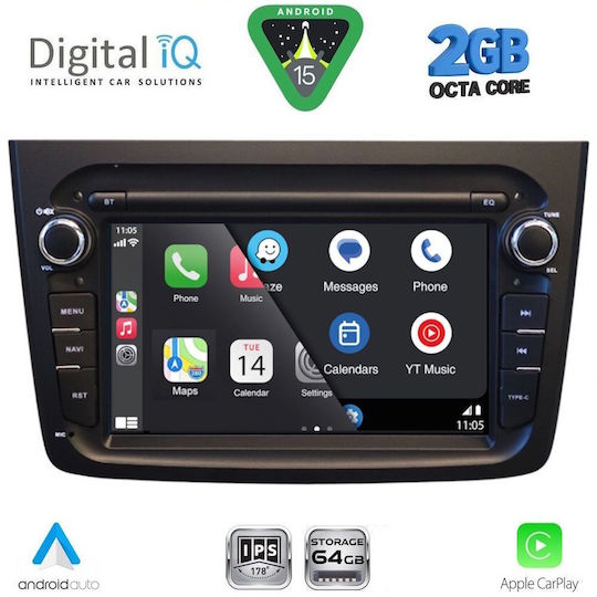 Digital IQ Car Audio System for Alfa Romeo Mito 2008-2018 Bluetooth USB WiFi GPS Apple CarPlay Android Auto with 7" Touch Screen