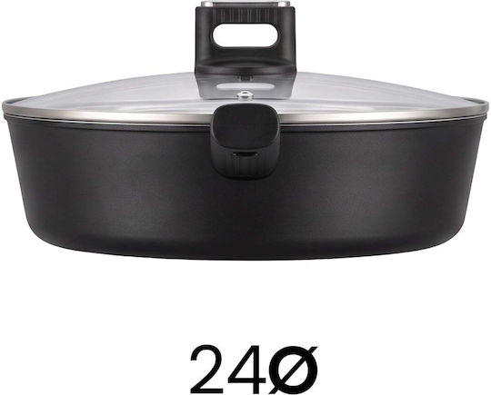 Tigaie Adâncă Swiss Haus 24cm cu Capac de Sticlă Neagră