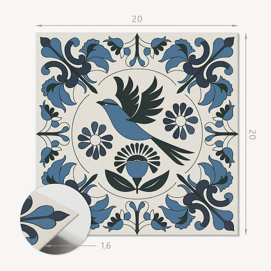 Vinyl Tile Set Kitchen Motif Bird Flower Pattern 20x20x20 Cm