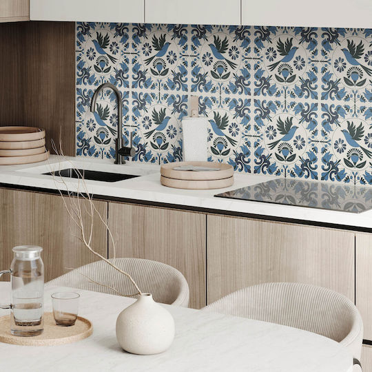 Vinyl Tiles Kitchen Motif Bird Flower Pattern 6x60x30 Cm