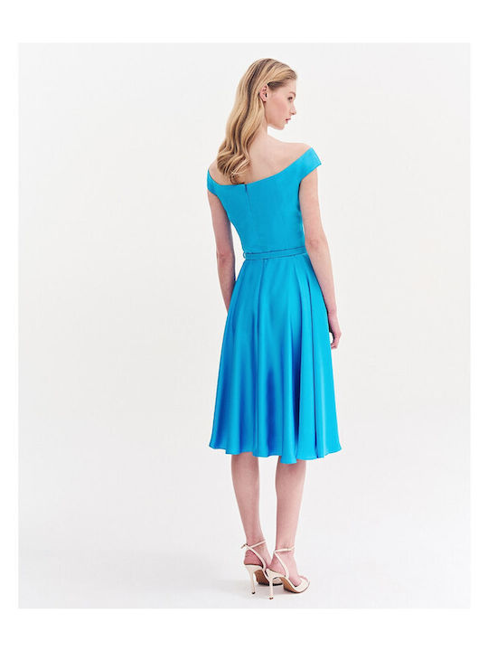 Summer Midi Dress for Wedding Christening Satin Turquoise