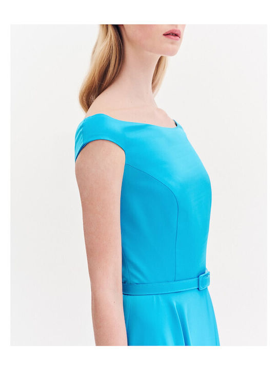 Summer Midi Dress for Wedding Christening Satin Turquoise