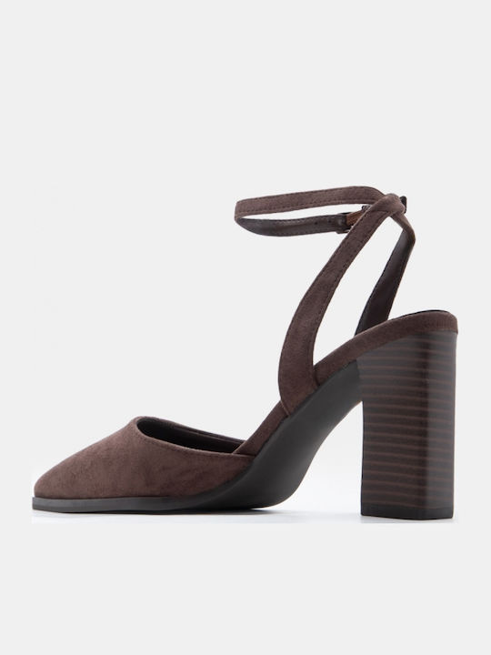 Pointed Toe Heels with Strap & High Brown Heel