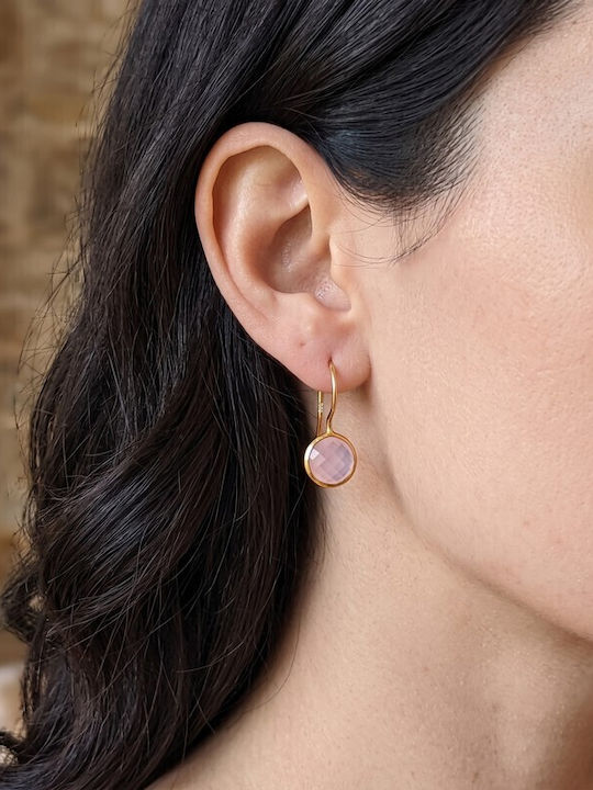 Grekas Silver Gold Plated Dangle Earrings with Pink Stones Grekas Silver Gold Plated Dangle Earrings with Pink Stones
