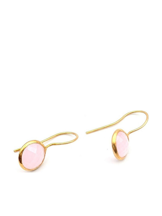 Grekas Silver Gold Plated Dangle Earrings with Pink Stones