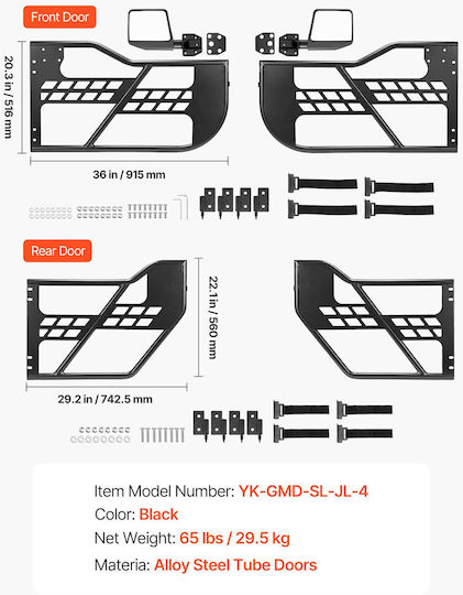 Vevor Tube Doors 4 Door Jeep Wrangler JL JLU 2018-2026 Gladiator JT 2020-2026 Steel Mirrors JPC4MCXSLFG2H19VI001V0