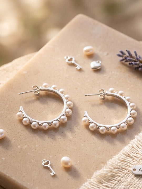 Grekas Silver Hoop Earrings With Pearls Grekas Silver Hoop Earrings With Pearls