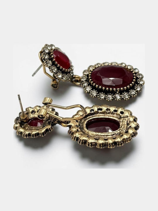 Red Dangle Earrings with Stones