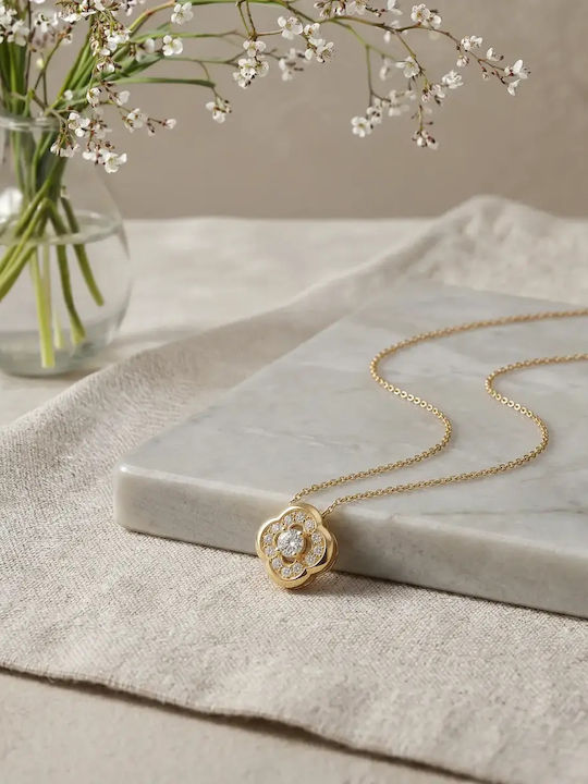 Halskette mit Blumenmuster aus 9K Gold mit Zirkon