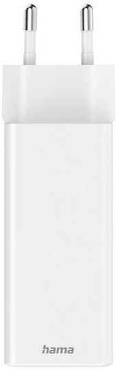 HAMA Wireless Charger with USB-A and 2 USB-C Output Ports 65W Power Delivery White