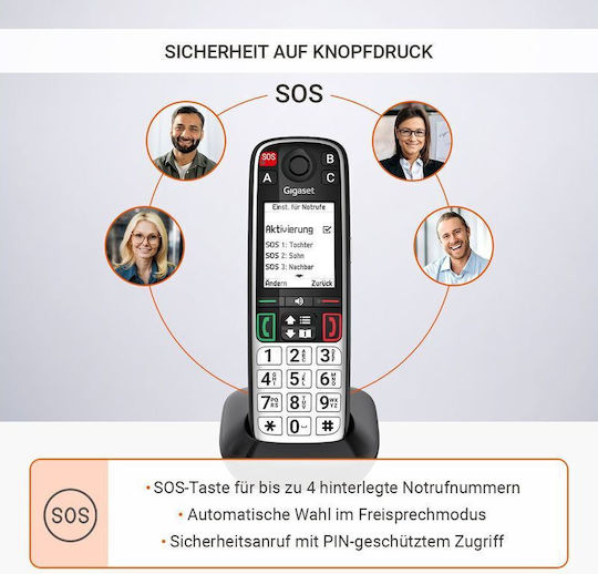 Gigaset Easy 500A Безжичен Телефон с Гръцко Меню Черен