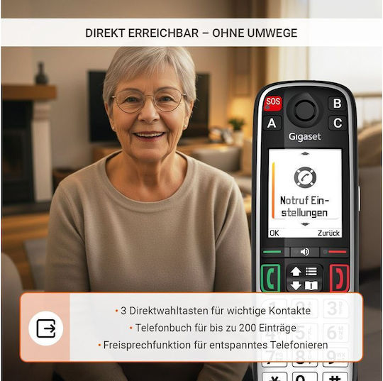 Gigaset Easy 500A Безжичен Телефон с Гръцко Меню Черен