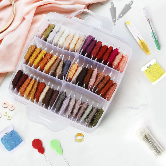 Embroidery Thread Set Handi Stitch 150 Colored Threads Polyester Cotton 30 Needles Transparent Organizer 14.5 X 14.5 X 13 Cm Accessories Multicolor