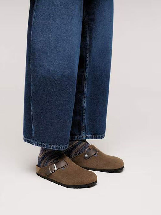Leder Damen Hausschuhe Braun