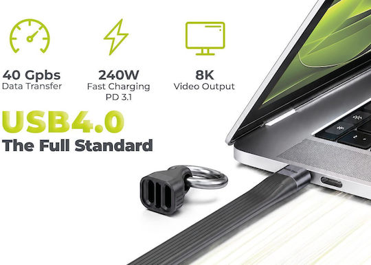 Mobile Origin Braided / Flat / Keychain Cablu Video USB-C Tată - USB-C 240W PD Negru 0.13m MO-UK-CB17-BLK