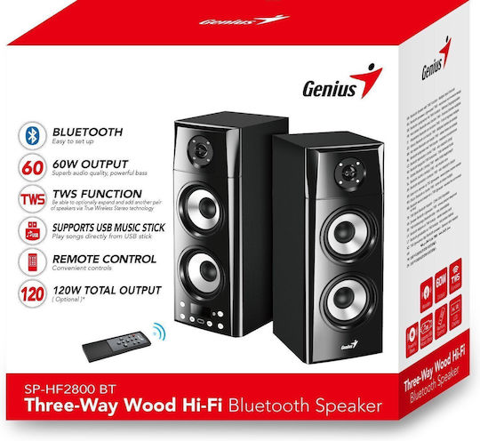 Genius SP-HF2800 BT Kabellose Computerlautsprecher 2.0 mit Bluetooth und Leistung 60W in Schwarz Farbe