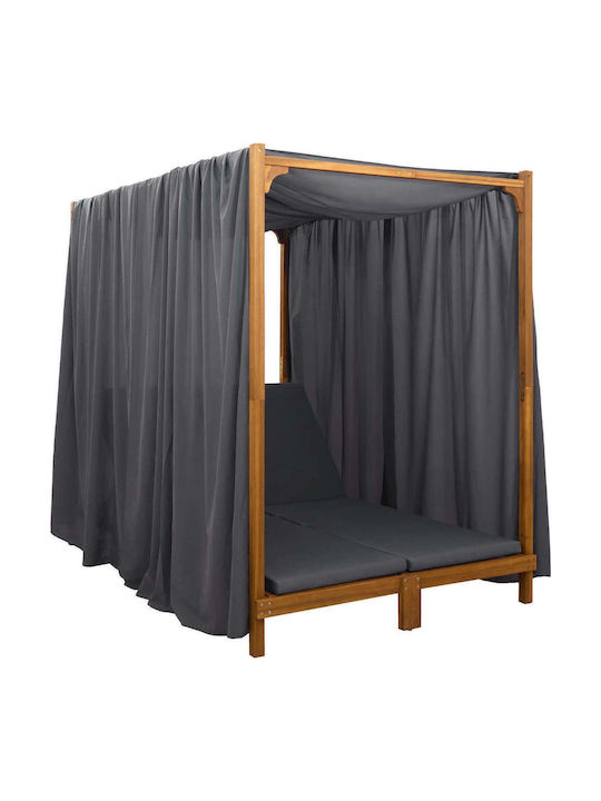 Șezlong Dublu Din Lemn Cu Pernă Și Parasolar Gri 197x55cm