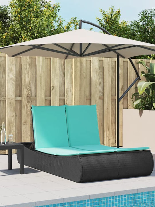 Двоен Ратан Шезлонг С Възглавница Черен 110x178см