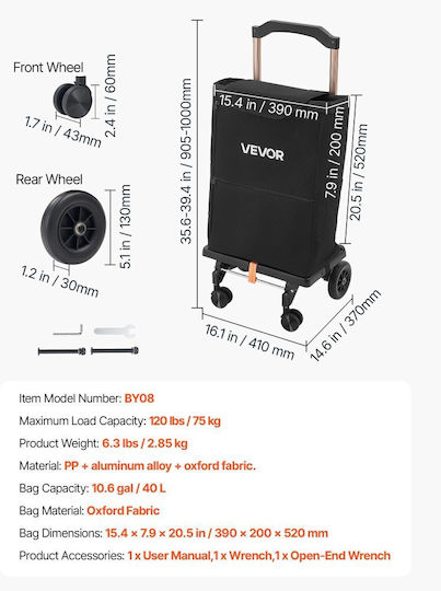 Cărucior Metalic Pliabil Negru 10.6cm