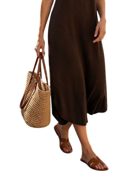 Summer Midi T-Shirt Dress Brown