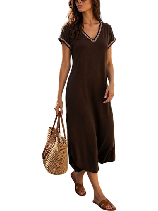 Summer Midi T-Shirt Dress Brown