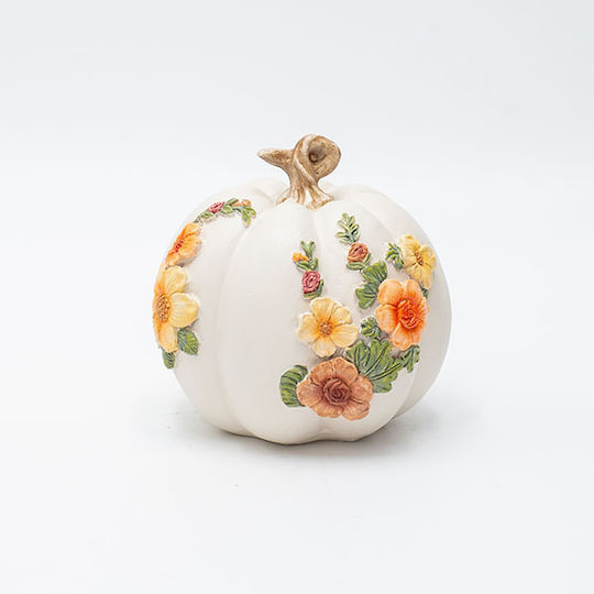 Polyresin Pumpkin Autumn Flowers 8.7x10.8cm
