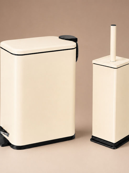 Eurocasa Metallic Bathroom Brush and Bin Set Soft Close 5l Ecru