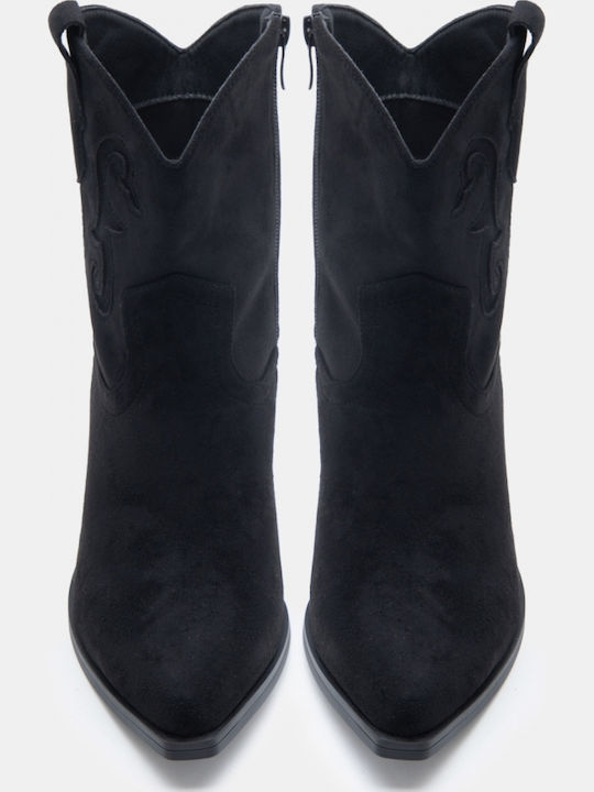 Wildleder Damen Stiefeletten Cowboy mit mittlerem Absatz Schwarz