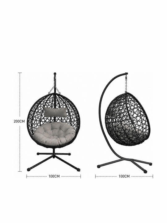Medrelaxhome Leagăn-fotoliu cu Bază Rattan M100xL100xÎ200cm Neagră