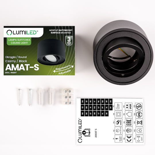 Spoturi Pentru Tavan și Perete Halogen Mobil Rotund Negru 50mm Amat-s Lumiled