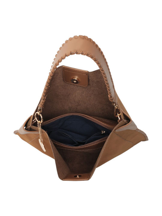 Fabric Knitted Women's Shoulder Bag Suede Brown