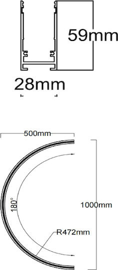 Magnetischer Schienenspot Kurvig 1/2 D1000 2c Oberfläche Sand Schwarz
