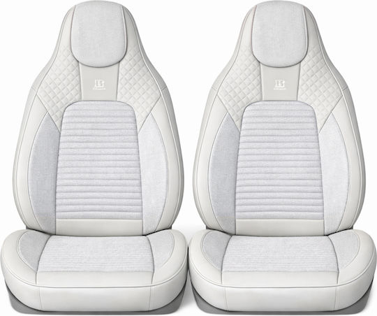 Set Premium De Huse Scaune Auto Blaze Luxor Model Sportiv Design Universal Ergonomic Piele Ecologică Inserții Textile Culoare Crem Gri