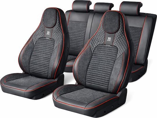 Set Premium De Huse Scaune Auto Blaze Torque Model Sporty Design Universal Ergonomic Piele Sintetica Inserții Textile Negre Roșii